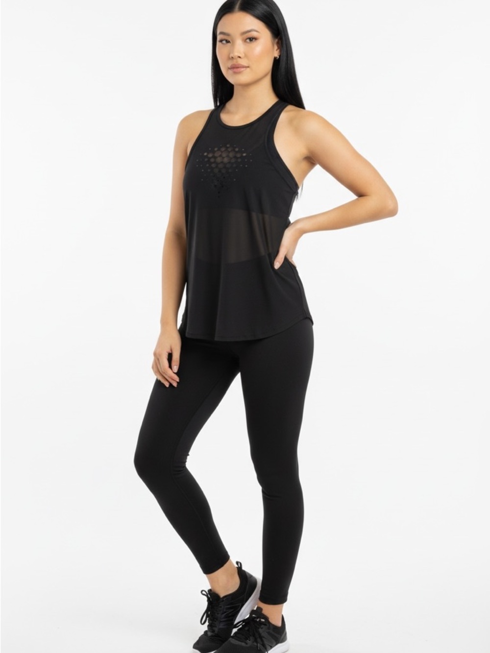NEW Karma Sports mesh tank top yoga training running sheer camisole bla